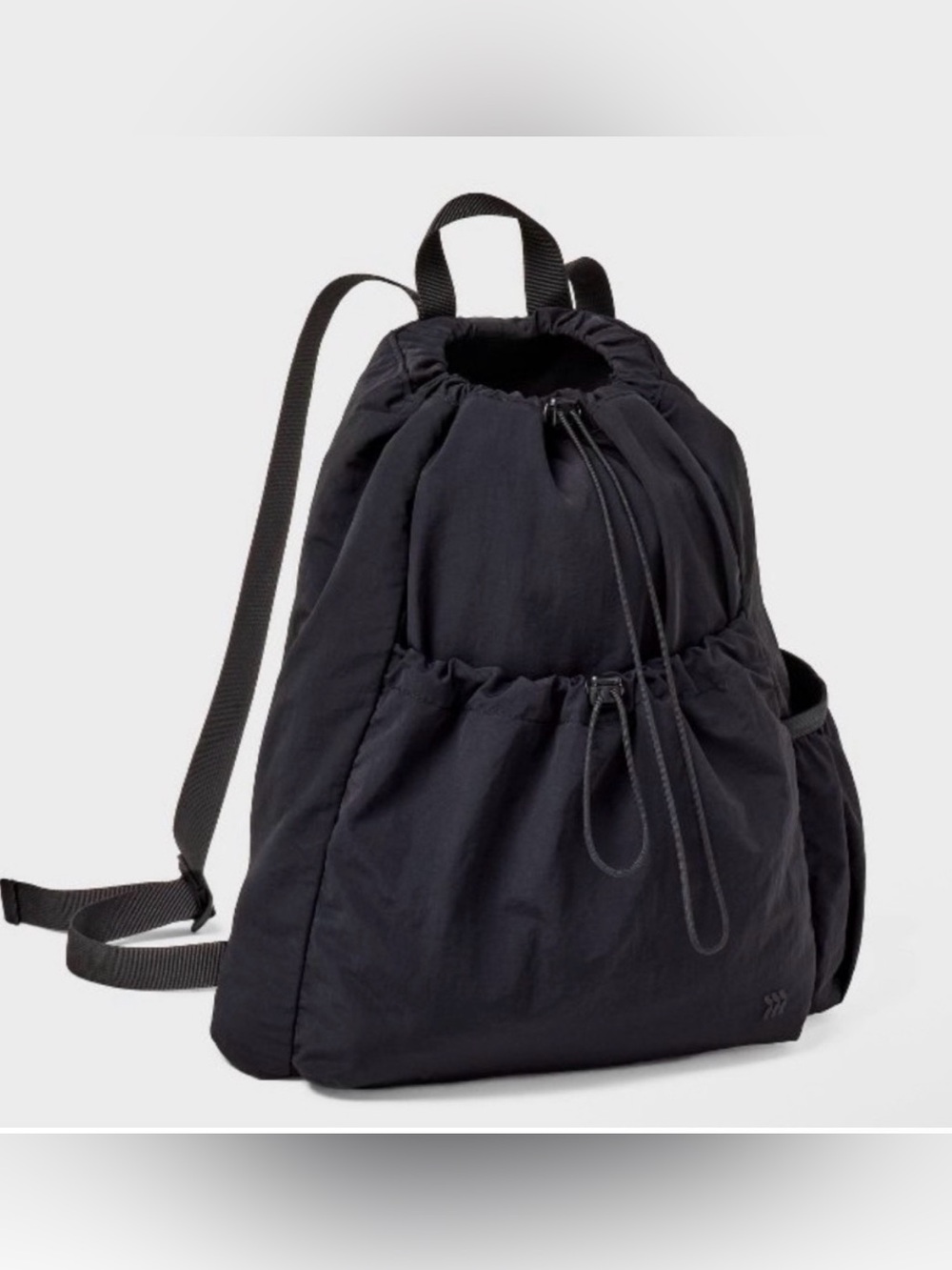 All In Motion NWT Black Drawstring Backpack 20L Recycled Nylon Gym Bag